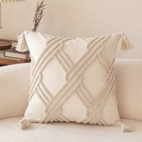 Boho Tassel Cushion 40x40cm (Cream) image 0