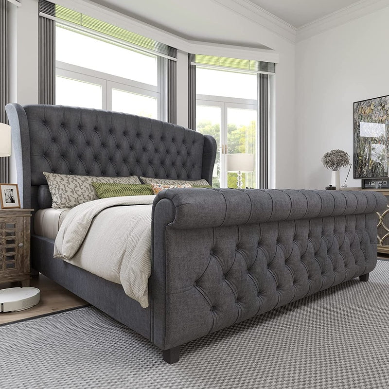 Upholstered Bed Frame King (Grey Velvet) image 0