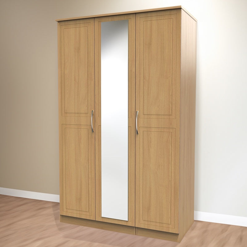 Wardrobe 3-Door Mirrored (Oak) image 0
