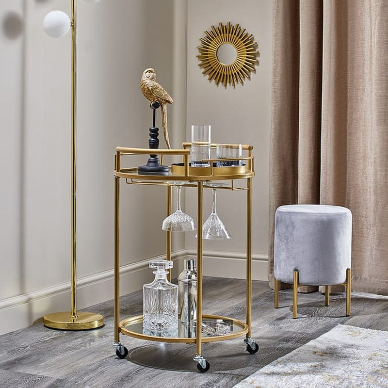 Drinks Trolley 2-Tier (Gold & Glass) image 0