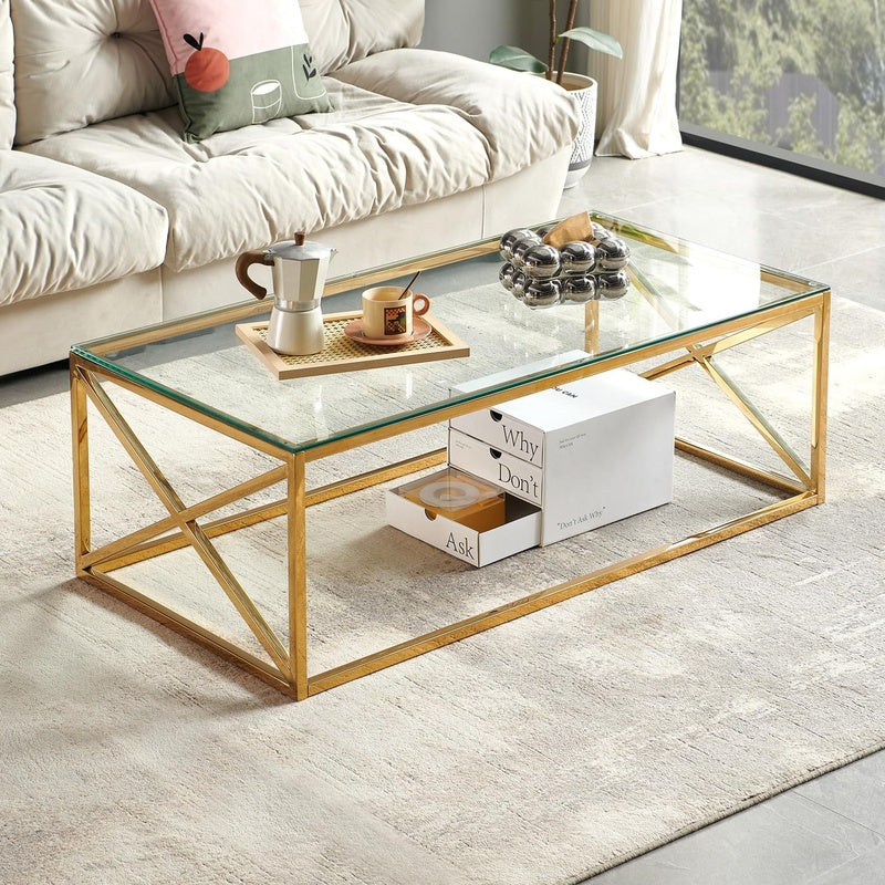 Glass Coffee Table 120cm (Gold Frame) image 0