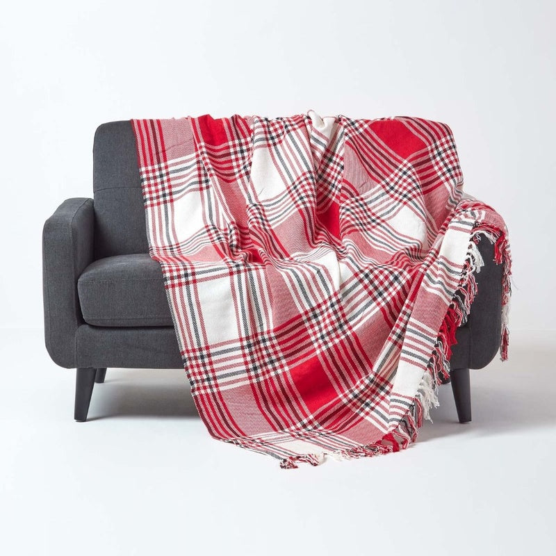 Tartan Check Throw 140x180cm (Red) image 0
